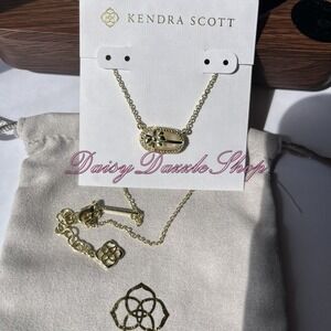 ✨New Kendra Scott Elisa Bow Pendant Iridescent Crystal Ivory Gold Necklace🎀